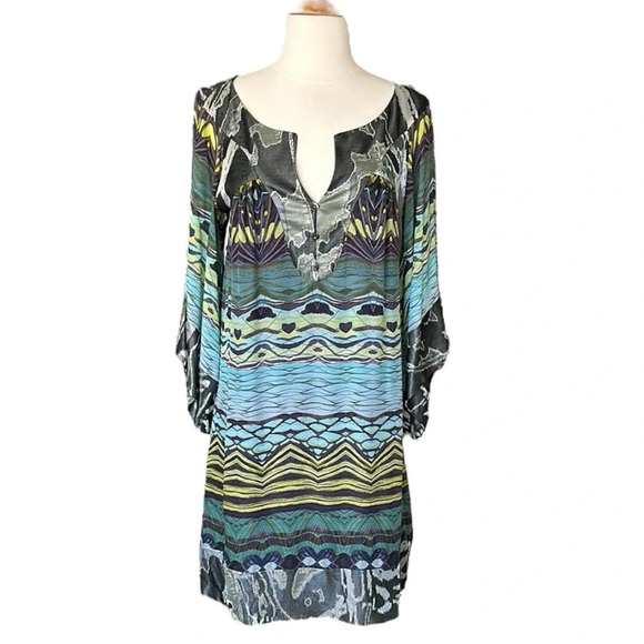 DIANE Von FURSTENBERG Silk Dress Kimono Sleeve Tabalah Relaxed Coastal, Size 8 - Picture 1 of 15